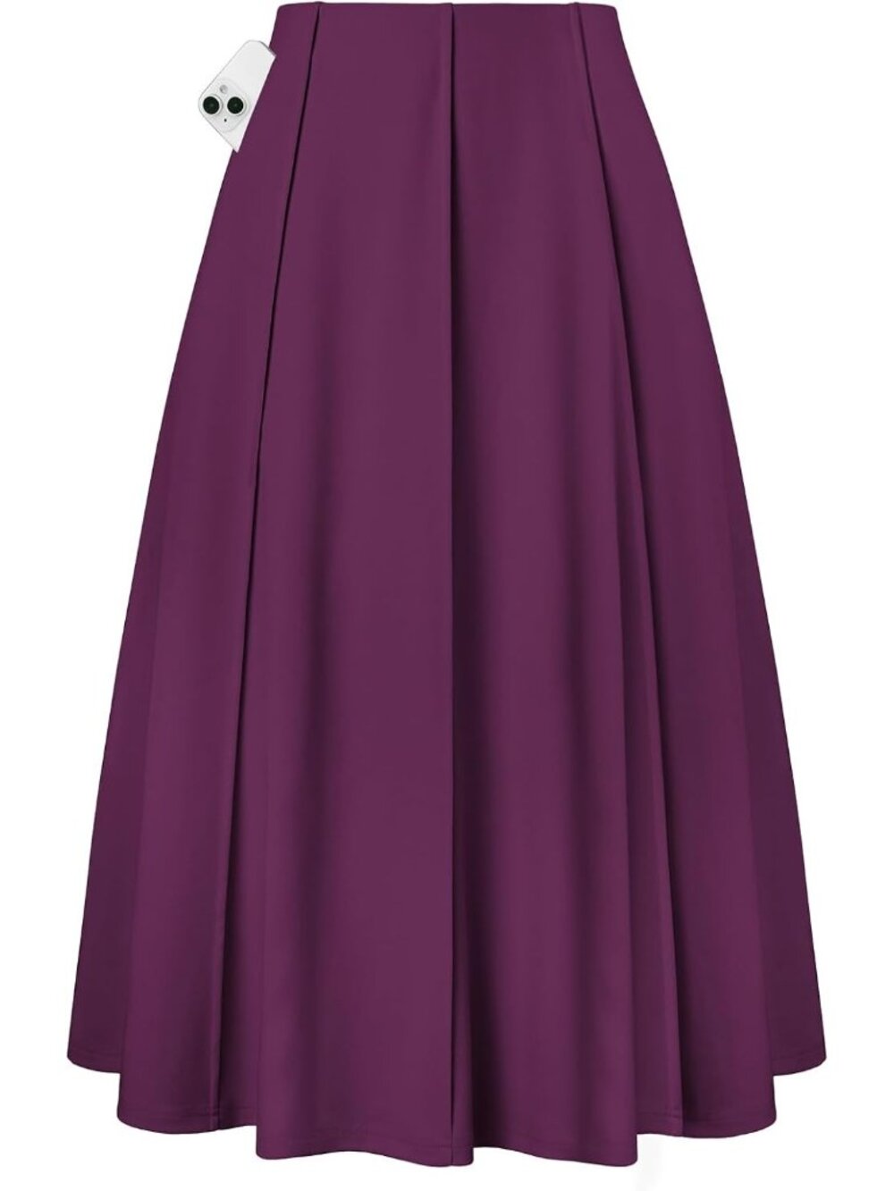 Women's Purple Panel-pleated High-waisted Deep Side Pockets A Line Flowy Skirt